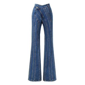 Jean évasé taille mi-haute en polyester/coton pour femme, respirant, séchage rapide, style vintage, mode urbaine - Product Image 1