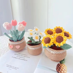 Ornement de pot de fleurs en fil de crochet à motifs animaliers pour femme, fleur éternelle - Product Image 1