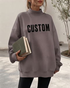 เสื้อสเวตเชิ้ตคอเต่าทรงโอเวอร์ไซส์สำหรับผู้หญิง แบบสั่งทำพิเศษ ผ้าฟลีซหนานุ่ม ทรงหลวมไหล่ตก สไตล์ลำลอง สตรีทแวร์ สำหรับฤดูใบไม้ร่วงและฤดูหนาว - Product Image 1