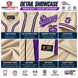 เสื้อเบสบอลแขนสั้นผู้ชาย Sinewy Sport ผ้าโพลีเอสเตอร์ซับเหงื่อ พิมพ์ชื่อทีม ติดกระดุมด้านหน้า ทรงปกติ ไซส์ผู้ใหญ่ - Product Image 6