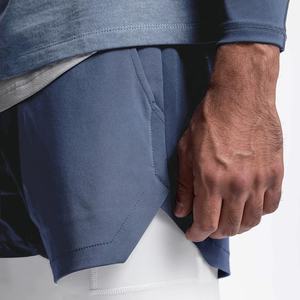 Short de sport classique à double couche pour hommes avec poches zippées Vêtements d'entraînement de fitness d'été pour la course à pied Service OEM disponible - Product Image 2