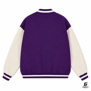 SINEWY SPORTS Men's <b>Purple</b> <b>Varsity</b> <b>Jacket</b> Solid Color Cotton Polyester Blend Casual Autumn Turn-down Collar Regular Fit - Product Image 2