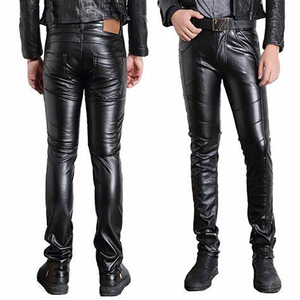 Pantalon en cuir pour homme, plusieurs couleurs, taille haute, coupe droite, style motard, avec poches, fermeture boutonnée, pour l'hiver - Product Image 4