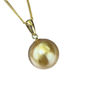Pendentif en perle d'or de Nanyang de base, niveau débutant, or 18 carats, boucle en forme de grain de melon, avec des breloques en perle d'or ronde épaisse de 11-12 mm - Product Image 5