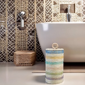 Panier cylindrique en jonc de mer multicolore, fait main, pour rangement, vente en gros, écologique, fabriqué au Vietnam - Product Image 6