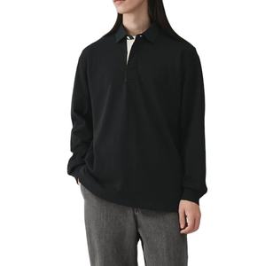 Polo pour homme personnalisé 100% coton respirant, sport, ample, lourd, manches longues, uni, tricoté, anti-boulochage, boutonnière, ODM/OEM - Product Image 2