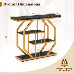 39.5\" Modern 4-Tier Storage <b>Console</b> <b>Table</b> with Black <b>Gold</b> Finish and Faux Marble Top for Living Room or Entryway - Product Image 5