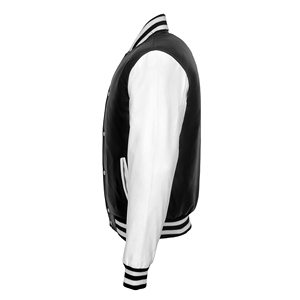 Chaqueta Varsity Negra y Blanca para Hombre al por Mayor, Chaqueta de Béisbol de Cuero Napa Premium, Totalmente Personalizable, Fabricante de Marca Privada - Product Image 2