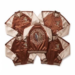 Wholesale Supplier Slate Blue Satin Varsity Jacket Ice Blue Sleeves Zip Up Custom Embroidered Marine Guild Baseball <b>Coat</b> - Product Image 4