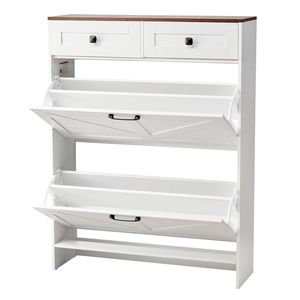 Meuble à chaussures moderne de style farmhouse à 2 tiroirs avec dispositif anti-basculement, organisateur de rangement pour chaussures autoportant avec tiroirs basculants - Product Image 1