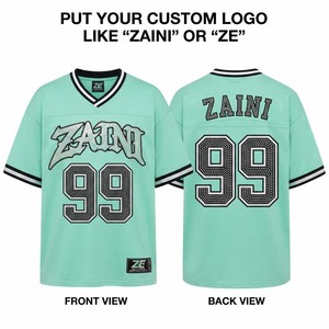 Jersey de Fútbol Americano Unisex, Poliéster Premium de 220 Gramos, Paneles a Rayas en Verde Azulado, Negro y Blanco, Logotipo Personalizado, Apliques de Tela Tackle Twill - Product Image 1