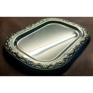 Plateau de service rectangulaire vintage en acier inoxydable, finition argentée polie, plateau moderne en métal texturé pour la restauration et la décoration intérieure - Product Image 3