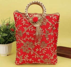 กระเป๋าถือผ้าซาตินลายทางสำหรับผู้หญิง ของชำร่วยงานแต่งงานอินเดีย ของขวัญปีใหม่สุดเก๋ ของที่ระลึกงานฮาลดี เมห์นดี พร้อมซิป - Product Image 2