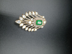 <b>Gold</b> Plated Silver Eagle Design Brooch with Moissanite & Polki Green Doublet Stone for Unisex Party & Wedding Jewelry - Product Image 2