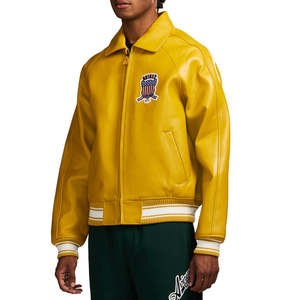 Vestes en cuir bomber pour hommes Avirex de qualité supérieure, prix de gros d'usine, col rabattu, couleur jaune, vestes en cuir d'agneau - Product Image 4