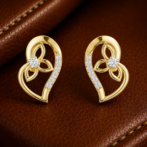 Boucles d'oreilles en diamant de laboratoire taille ronde, or jaune 14K 18K, DEF VVS, motif floral cœur, clous personnalisés, cadeau d'anniversaire, vente en gros - Product Image 2