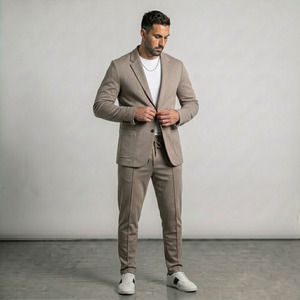 Men’s <b>Stretch</b> Suit <b>Machine</b> Washable Unstructured Blazer Relaxed Tapered Pants Casual Business Travel Suit - Product Image 1