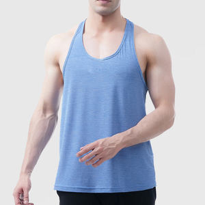 Débardeur sans manches pour homme, bleu uni, col rond, séchage rapide, tricoté en polyester, coupe sportive - Product Image 3