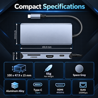 Docking Station Aluminium Alloy USB-C 8-in-1 4K 60Hz USB Hub dengan RJ45 100W PD Pembaca Kartu SD TF untuk Laptop Tersedia