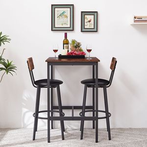 Set tavolo da bar marrone rustico con 2 sgabelli da bar con schienale morbido in PU 23,62 pollici L x 23,62 pollici P x 35,43 pollici H - Product Image 5