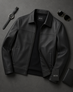 Rits Enterprises Men's Brown 100% <b>Leather</b> Stand Collar Zipper Closure Winter Breathable <b>Long</b> Sleeve Casual Moto <b>Jacket</b> OEM - Product Image 3