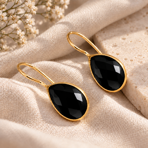 <b>Black</b> <b>Onyx</b> Gemstone <b>Earrings</b> | Gold Plated Teardrop Dangle <b>Earrings</b> | Handmade Jewelry Gift For Women - Product Image 4