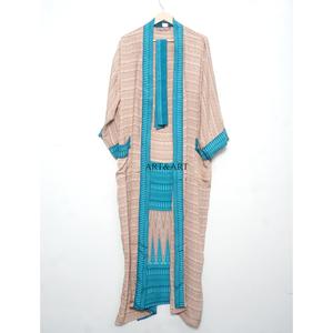 Kimono long bohème traditionnel japonais en satin de soie assorti pour femme, vêtement de nuit patchwork, longueur intégrale, paréo de plage d'été - Product Image 3