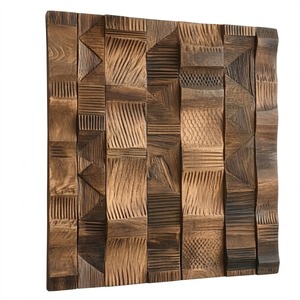 Modern Metal Wall Art Abstract Wave Design Handmade <b>Square</b> Metal Panel Wall Decoration Look Natural Wood Finish - Product Image 6