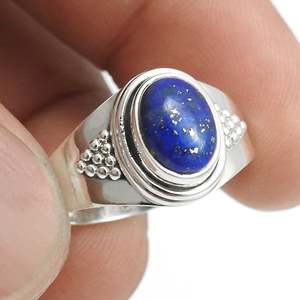 Classic Design Natural Lapis Lazuli Gemstone <b>Ring</b> Made of 925 Sterling <b>Silver</b> <b>Eternity</b> Oval Cut Bohemian Statement Jewelry - Product Image 2