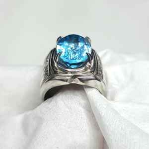 Bague pour homme en argent sterling 925, topaze bleue naturelle, argent suisse, faite à la main, bijoux en pierres précieuses, cadeau de luxe pour homme - Product Image 4