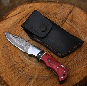 High Quality <b>Copper</b> Damascus Steel Folding Blade Pocket Knife Wholesale Factory Rates wood Handle Tactical Application - Product Image 6