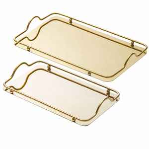 Juego de 2 bandejas de servir de metal dorado de lujo |   Bandeja Moderna Decorativa para Mesa de Centro para Hogar y Hotel - Product Image 1