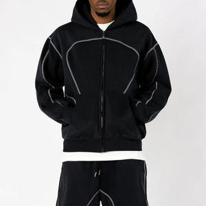 Sudadera con capucha oversize de algodón pesado con cremallera y costuras invertidas estilo streetwear al por mayor - Product Image 1