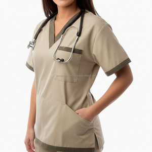 Conjunto de Uniforme Médico Unisex, Top con Cuello en V en Contraste, Pantalones Rectos Tipo Cargo, Uniforme de Enfermería para Hospital, Personalizado OEM al por Mayor - Product Image 5