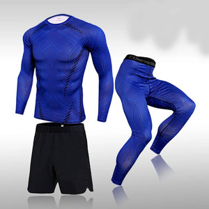 Conjunto de Camiseta Deportiva de Compresión con Mangas Largas y Pantalones Cortos de Camuflaje para Hombre, Secado Rápido, Spandex, Poliéster, Ropa Deportiva para Entrenamiento en el Gimnasio - Product Image 2