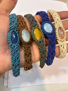 Handmade Macrame 4 Choker Necklace Labradorite <b>Moonstone</b> Goldstone Bohemian Beige Black Brown Cord <b>Jewelry</b> - Product Image 3