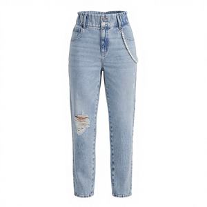 Pantalons en jean de style streetwear pour femmes, logo personnalisé, de qualité supérieure, confortables, classiques, décontractés, couleur personnalisée, coton respirant - Product Image 1