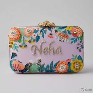 Handmade Embroidered Beaded Floral Pattern Clutch with Silk Lining Hasp Closure <b>Small</b> Capacity Women's Evening <b>Purse</b> 7 Inch - Product Image 3