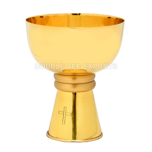 Catholic Chalice with Hand Carved Cross | Gold Finish <b>Communion</b> Cup – DOUBLE VEE EXPORTS - Product Image 2