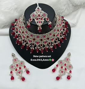 <b>Gold</b> Plated Brass Zircon Engagement Bridal Jewelry <b>Set</b> Choker Necklace Drop Earrings Tikka High Quality Wedding Gift Ethnic - Product Image 1