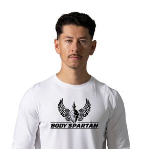 Men's <b>White</b> Long Sleeve Performance T Shirt Lightweight Cotton Crew Neck Fitness Training Casual Sportswear Apparel - Product Image 2