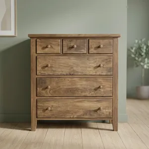 Rustic Wooden 6 <b>Drawer</b> Dresser <b>with</b> Natural Finish <b>Storage</b> <b>Cabinet</b> for Living Room Bedroom <b>Storage</b> Home Furniture - Product Image 6