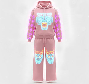 Sweat-shirt de performance pour homme avec capuche cybernétique, motifs graphiques néon lumineux et imprimés de circuits électroniques sur les manches - Product Image 3