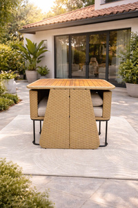 Wholesale Price Modern Rattan Dining Set Acacia <b>Table</b> 2 Chairs Light Cushion Steel Frame Waterproof Garden Furniture - Product Image 3