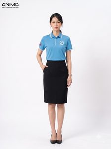 Polo de luxe haut de gamme pour femme, uniforme universitaire, bleu ciel, en coton, avec logo brodé - Product Image 1