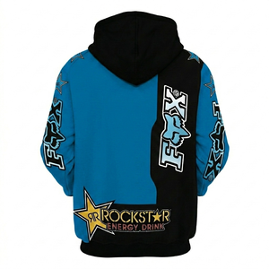 Sweat à capuche imprimé graphique Hip-Hop Santa, bleu royal premium, automne, 100% polyester polaire - Product Image 3