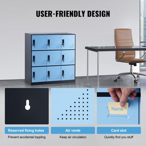 Armadietto Metallico a 9 Ante con Slot per Schede per Dipendenti, Capacità di Carico 30 kg, Armadietti per Ufficio con Chiavi per Dipendenti - Product Image 5
