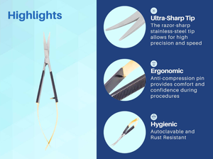 Castroviejo Micro <b>Scissors</b> Curved Black Gold Stainless Steel Manual All Sizes Microsurgery Regal Impex - Product Image 4