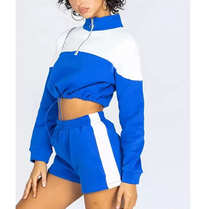 Conjunto Deportivo de 2 Piezas para Mujer con Bloques de Color, Top Corto de Manga Larga y Pantalones Cortos, Tejido Transpirable para Primavera/Verano - Product Image 3