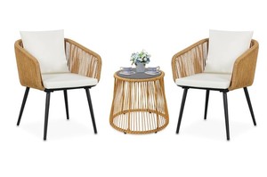 Ensemble de jardin en rotin pour l'extérieur, chaise 2 places avec table basse ronde, design contemporain, meubles de patio résistants aux intempéries - Product Image 2